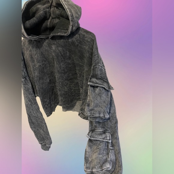 Acid Wash Cropped Hoodie Sweater - Picture 2 of 2